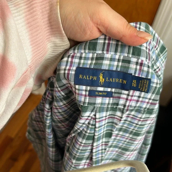 RALPH LAUREN PLAID SLIM FIT SHORT SLEEVE BUTTON DOWN SHIRT - Picture 3 of 4